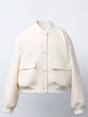 Zara Cream Cropped Varsity Jacket